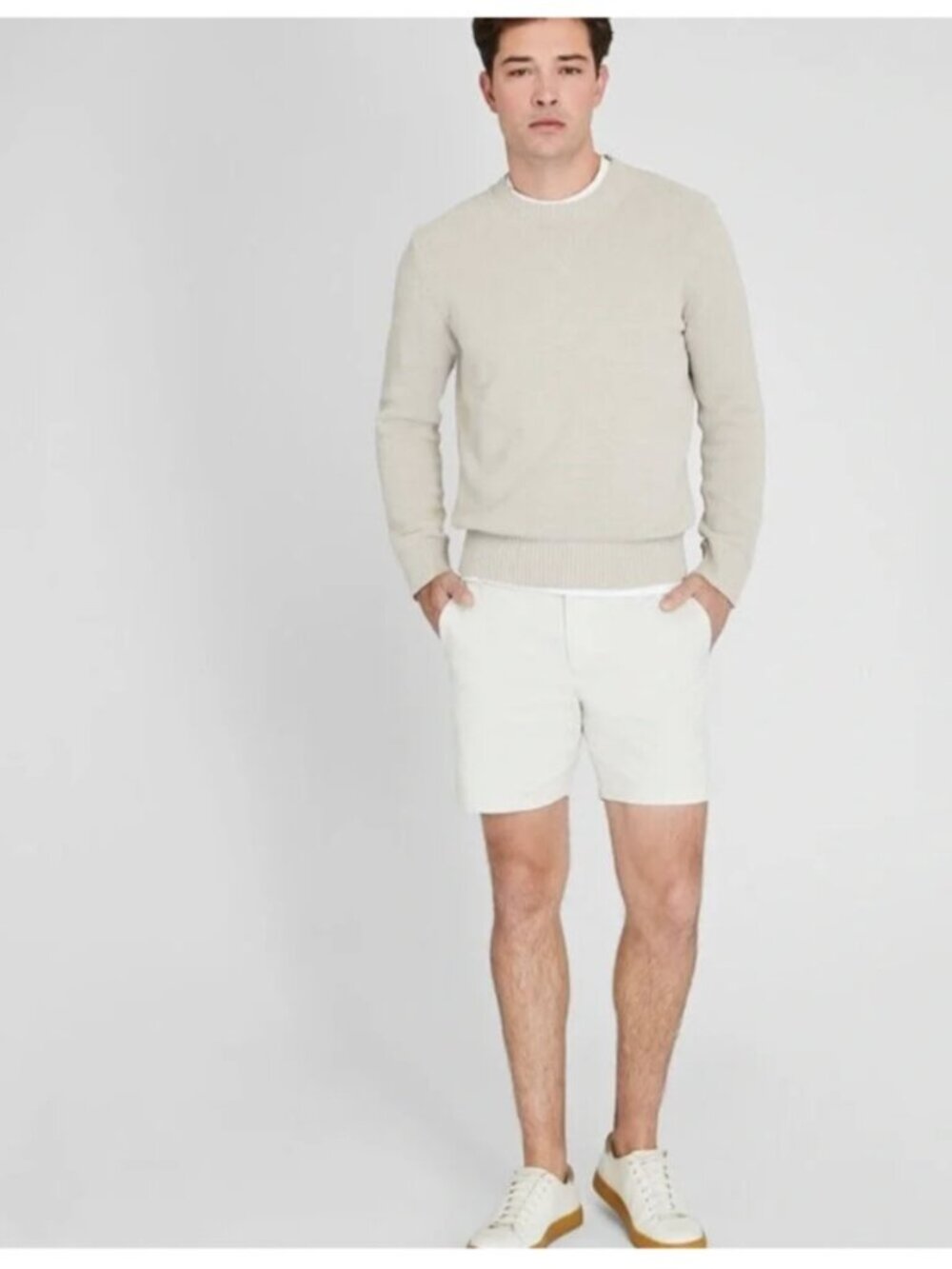 Club Monaco men’s Baxter Fit 7” white flat fronted shorts, men’s 31